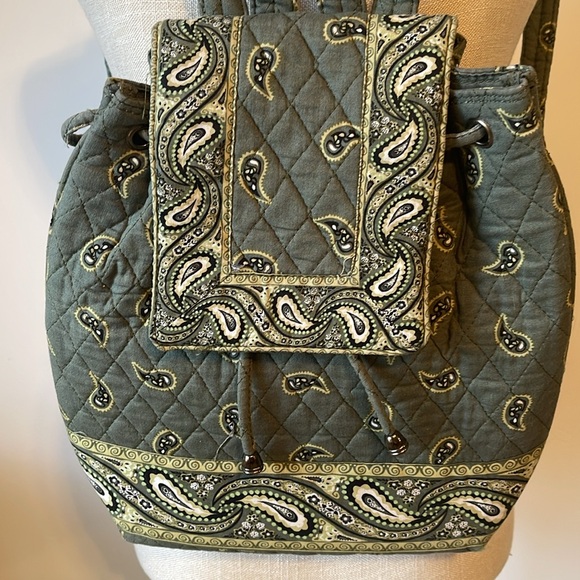 Olive Green/White Paisley Quilted Vera
Bradley Inspired Backpack - Picture 3 of 16